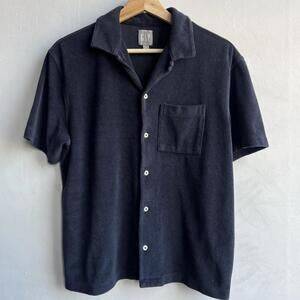 GAP Women's XS Blue Short Sleeve Button Down Shirt Top Terry Cloth Terrycloth